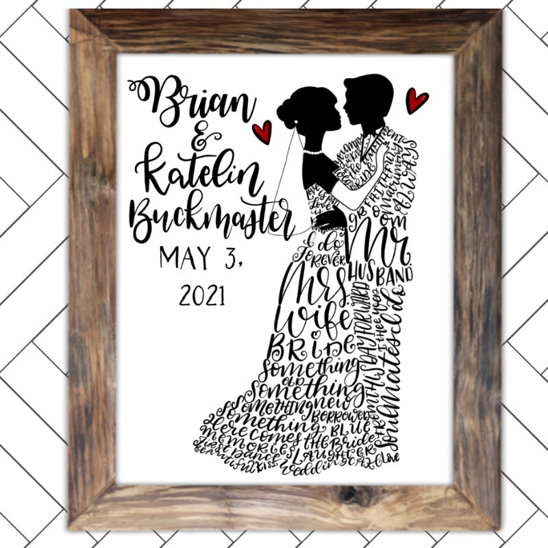 Bride and Groom Word Art with Custom Names