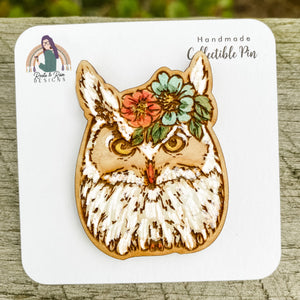 Whimsical Owl Wooden Pin
