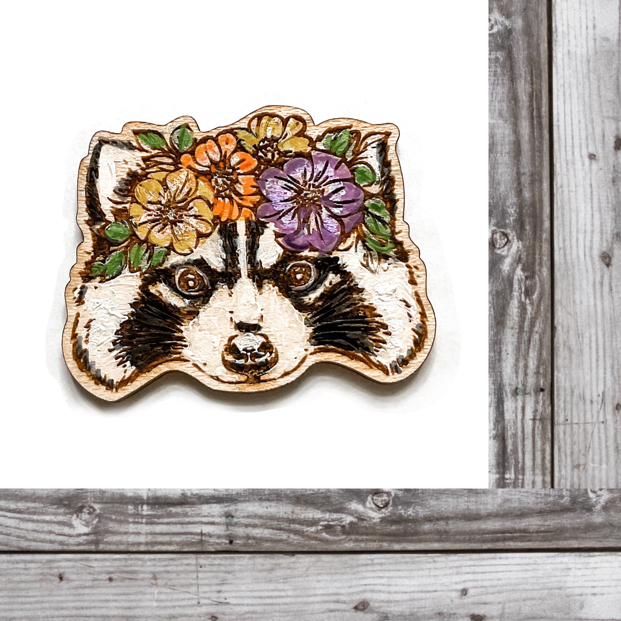 Whimsical Raccoon Wooden Pin